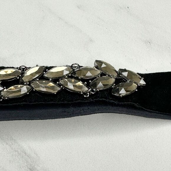 Loft Black Velvet Rhinestone Stretch Cinch Belt Small/Medium S/M โจ - Picture 6 of 16